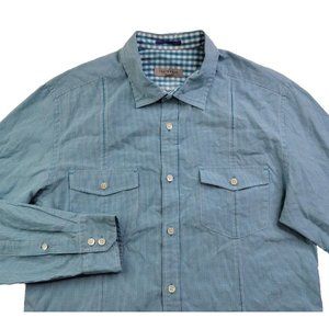 Ted Baker London Men 4 Teal Check Casual Button Shirt Button Pockets Roll Tab LS